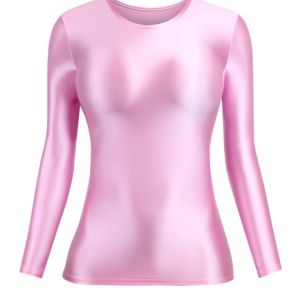 Pink Stretchy Satiny Shirt Long Sleeve
